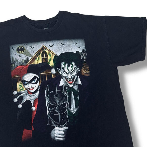 Y2K DC Comics Joker Harley Quinn T-Shirt Black Batman Graphic Tee Size XL VTG - Picture 2 of 6